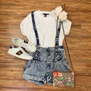 NWOT High Rise Denim Suspender Shorts